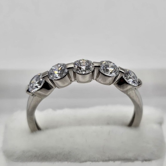 1.00 CT 950 Platinum Brilliant Round Five Stones VS2 Lab Diamond Ring Band - Picture 3 of 8